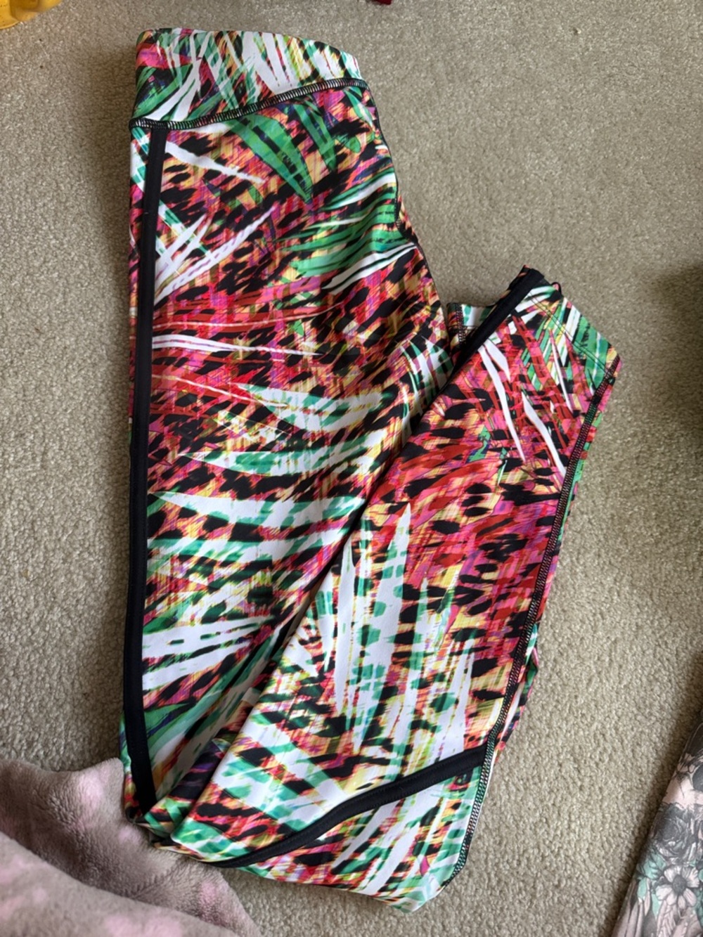 Express Multicolor Tropical-Print Leggings - Green, Pink, Orange